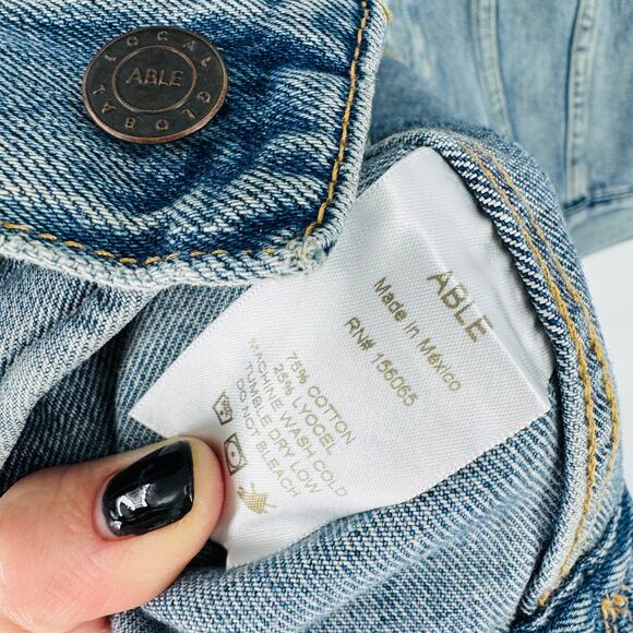 Able The Merly Jacket Distressed Denim Light Blue Wash Cotton Blend Size 1X - Picture 8 of 9